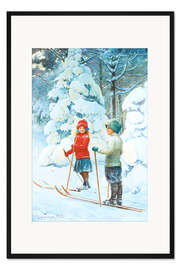 Gerahmter Kunstdruck Kinder beim Skifahren