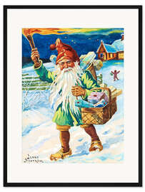 Gerahmter Kunstdruck Gnom mit Fackel