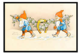 Gerahmter Kunstdruck Zwerge mit Hufeisen