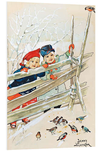 PVC print Children in Gärdesgård with birds