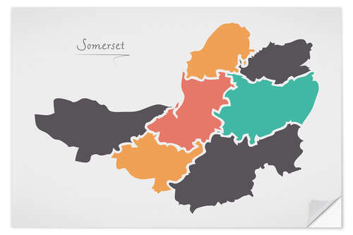 Selvklebende plakat Somerset county map modern abstract with round shapes