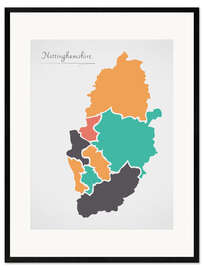 Framed art print Nottinghamshire county map modern abstract with round shapes