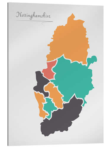 Quadro em plexi-alumínio Nottinghamshire county map modern abstract with round shapes