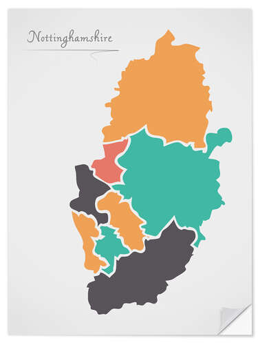 Vinilo para la pared Nottinghamshire county map modern abstract with round shapes