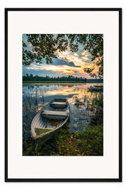 Gerahmter Kunstdruck Romantische Abendstimmung am See, Schweden