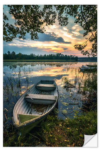 Selvklæbende plakat Romantic evening mood at the lake, Sweden