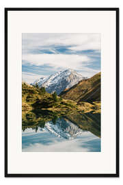 Gerahmter Kunstdruck Trüebsee-Gebirgssee mit Schlossberg-Bergspitze bei Titlis Engelberg in der Schweiz am Fall