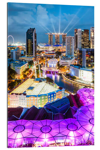 Gallery print Downtown Singapore brightly lit.