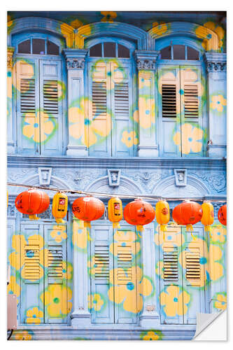 Selvklebende plakat Painted shutters in Chinatown, Singapor