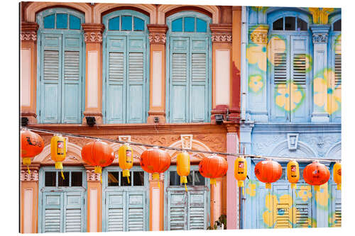 Tableau en plexi-alu Fenêtres colorées du quartier chinois, Singapour