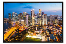 Gerahmter Kunstdruck Singapur Skyline bei Nacht