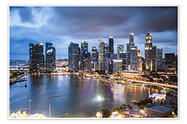 Poster Singapur-Skyline in der Abenddämmerung