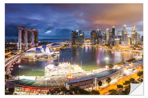 Selvklæbende plakat Singapore skyline and Marina Bay Sands II