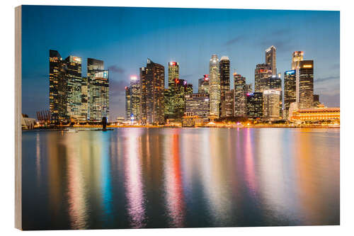 Wood print Singapore skyline at night