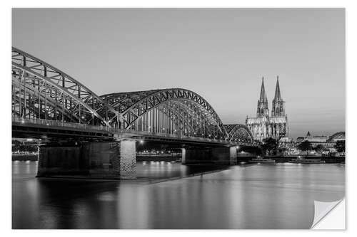 Wandsticker Hohenzollernbrücke und Kölner Dom schwarz-weiß