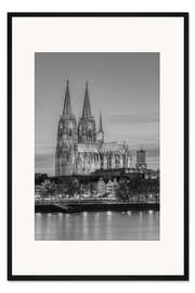 Gerahmter Kunstdruck Kölner Dom am Abend schwarz-weiß