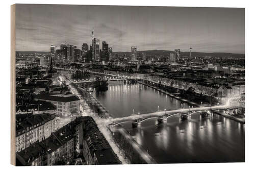 Holzbild Frankfurt Skyline schwarz-weiß