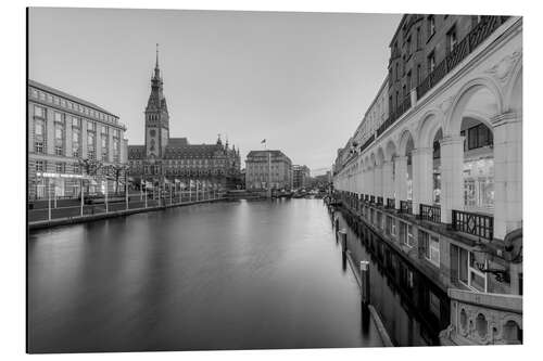 Obraz na aluminium Hamburg Alsterarkaden and city hall black-and-white