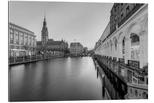 Stampa su plexi-alluminio Hamburg Alsterarkaden and city hall black-and-white