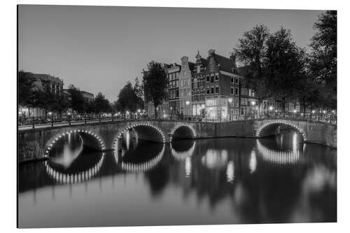 Tableau en aluminium Keizersgracht à Amsterdam en noir et blanc