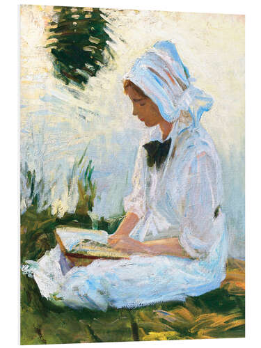 Foam board print Girl reading by a stream