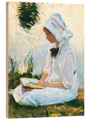 Wood print Girl reading by a stream