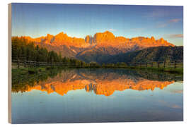 Hout print Alpenglow on the rose garden in the Dolomites in South Tyrol