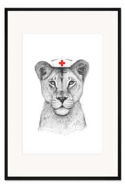 Gerahmter Kunstdruck Löwin als Krankenschwester