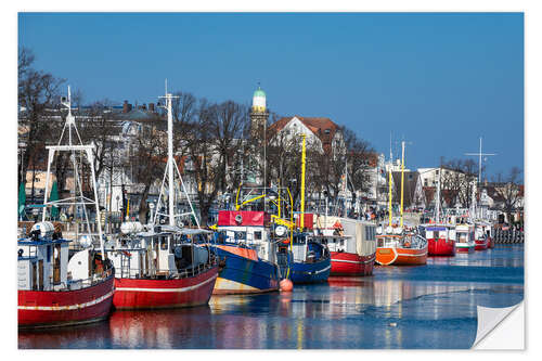 Selvklæbende plakat Fishing boats in Warnemuende, Germany