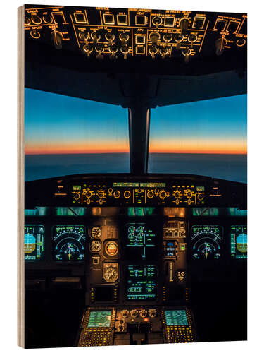 Cuadro de madera Cabina de piloto A320, atardecer