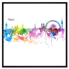 Gerahmter Kunstdruck München Bayern Skyline Silhouette Impressionistischer Blast