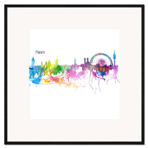 Framed art print Munich Bavaria Skyline Silhouette Impressionistic Blast