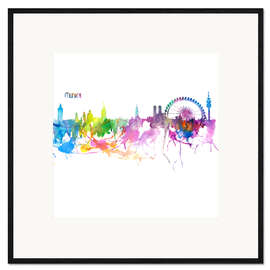 Ingelijste kunstdruk Munich Bavaria Skyline Silhouette Impressionistic Blast