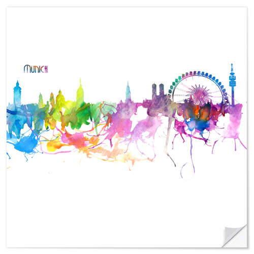 Wall sticker Munich Bavaria Skyline Silhouette Impressionistic Blast