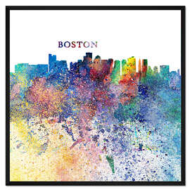 Gerahmter Kunstdruck Boston Massachusetts Skyline Silhouette Impressionistic Splash