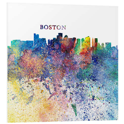 Hartschaumbild Boston Massachusetts Skyline Silhouette Impressionistic Splash