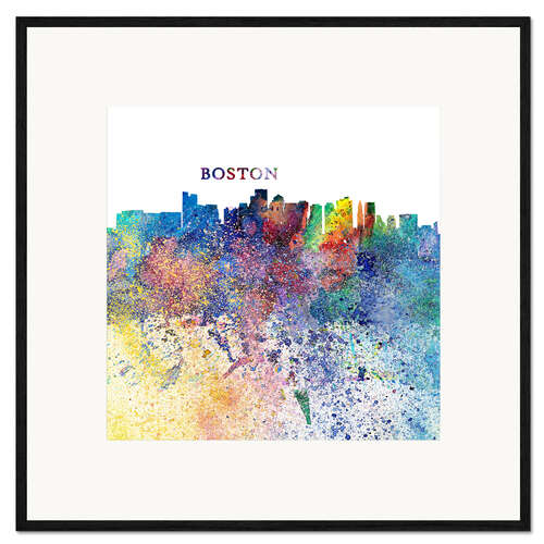 Framed art print Boston Massachusetts Skyline Silhouette Impressionistic Splash
