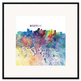 Framed art print Boston Massachusetts Skyline Silhouette Impressionistic Splash