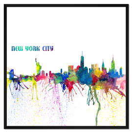 Gerahmter Kunstdruck New York City Skyline Silhouette impressionistischer Blast