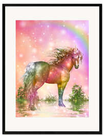 Ingelijste kunstdruk Unicorn under the rainbow