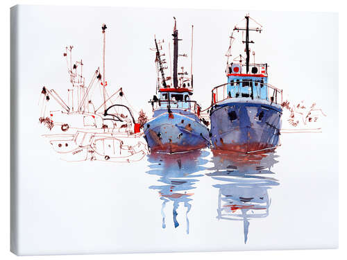Tableau sur toile Bateaux de pêcheurs en aquarelle