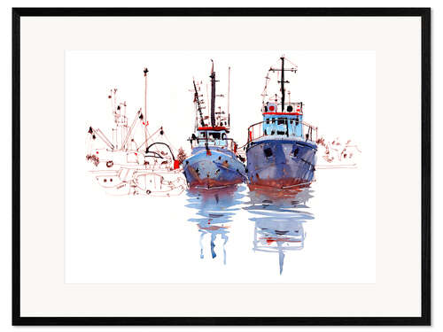 Inramat konsttryck Fishing cutter watercolor
