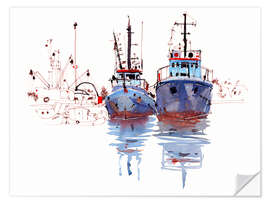 Selvklæbende plakat Fishing cutter watercolor