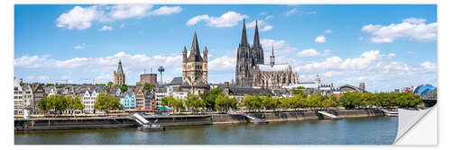 Selvklebende plakat Cologne Rheinufer with cathedral and town hall