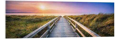 Acrylic print Dunes panorama on the beach with wooden pier