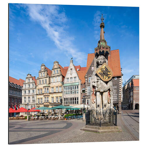 Aluminiumsbilde Historic Market Square in Bremen with Roland Statue