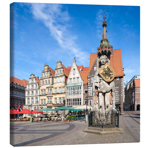 Leinwandbild Historischer Marktplatz in Bremen mit Roland Statue