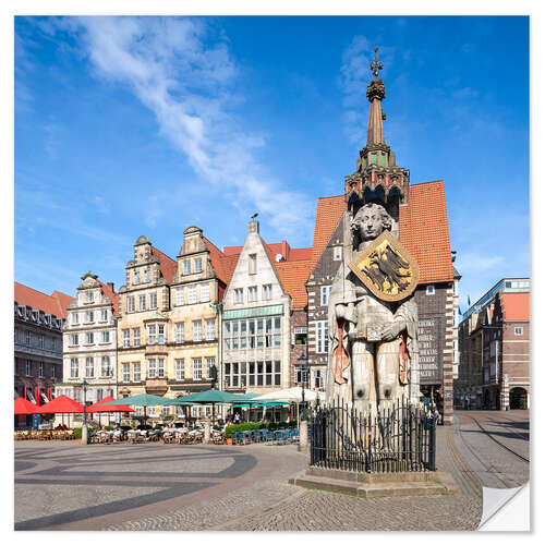 Selvklebende plakat Historic Market Square in Bremen with Roland Statue