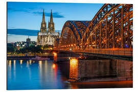 Tableau en aluminium Cathédrale de Cologne et pont Hohenzollern la nuit