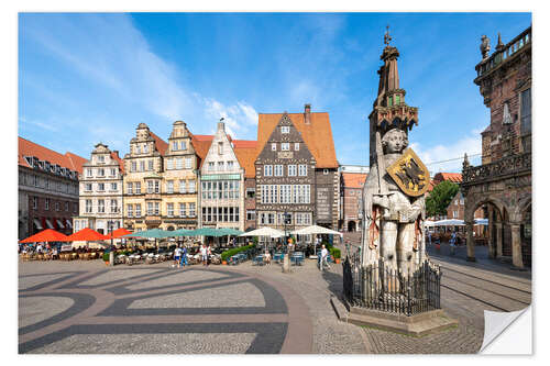 Naklejka na ścianę Historic Market Square in Bremen with Roland Statue